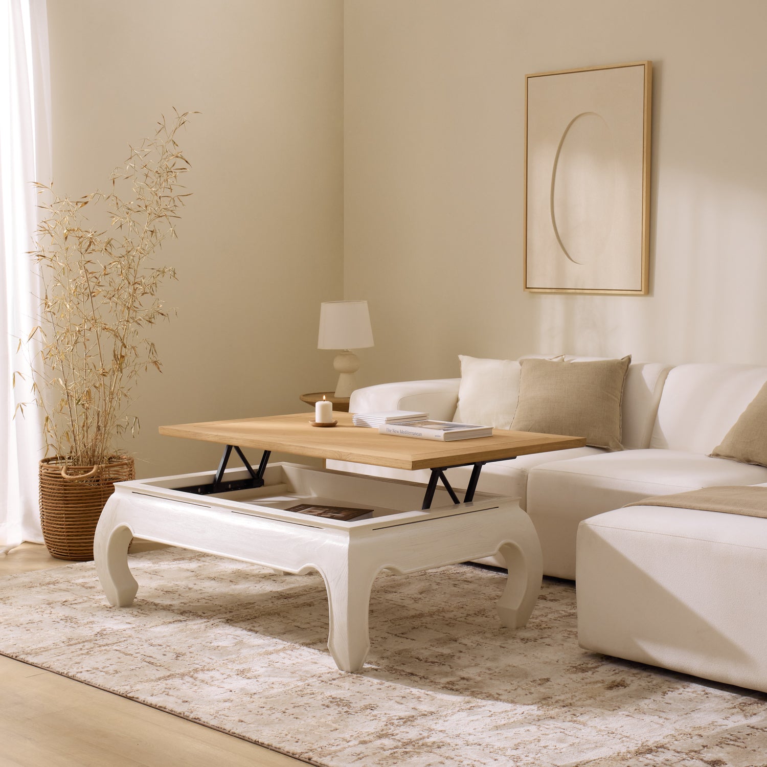 Mesa de centro elevable Curve blanca