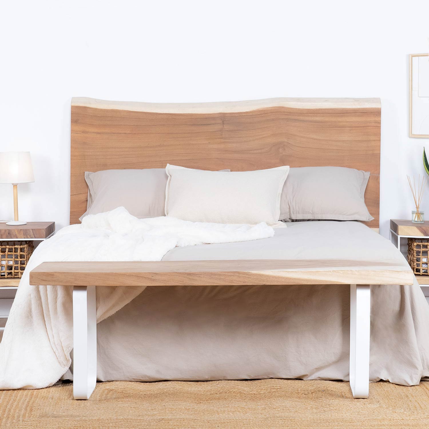 Nayi Banqueta de madera y hierro blanco