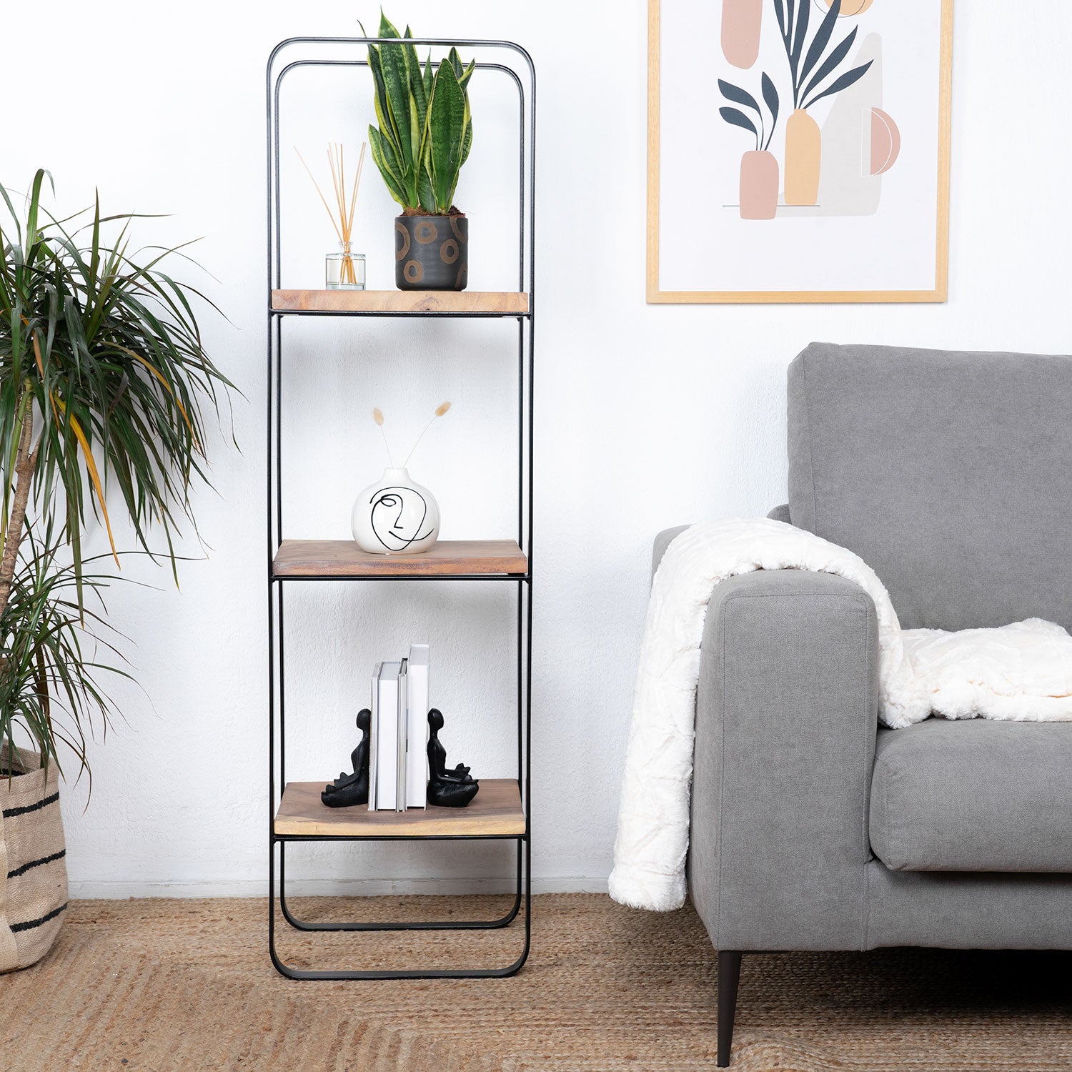 Nayi Estantería madera y hierro blanco