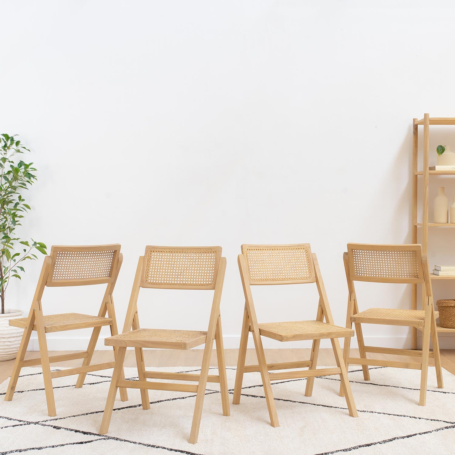 Pack Somi 4 Sillas comedor plegables madera y ratán