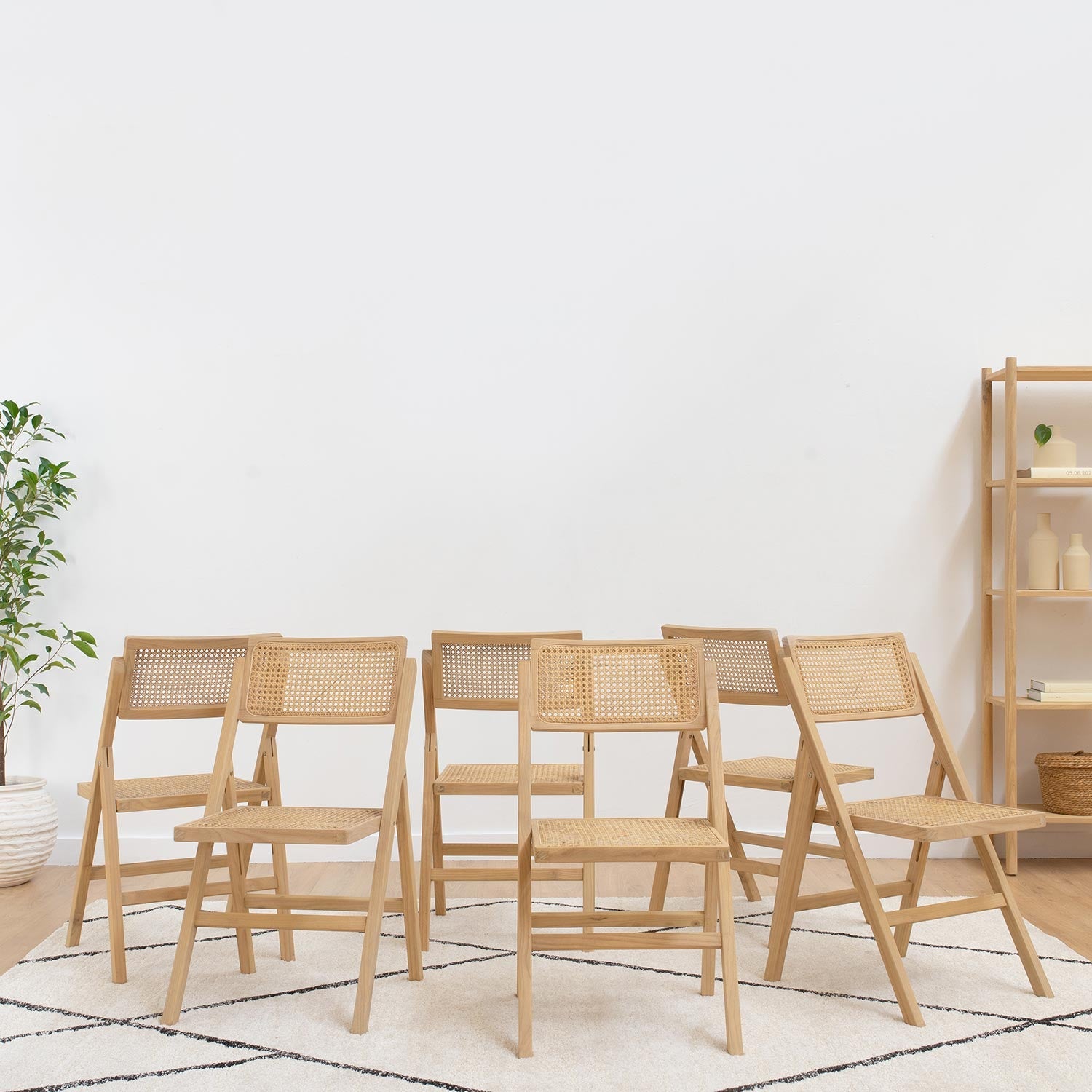 Pack Somi 4 Sillas comedor plegables madera y ratán