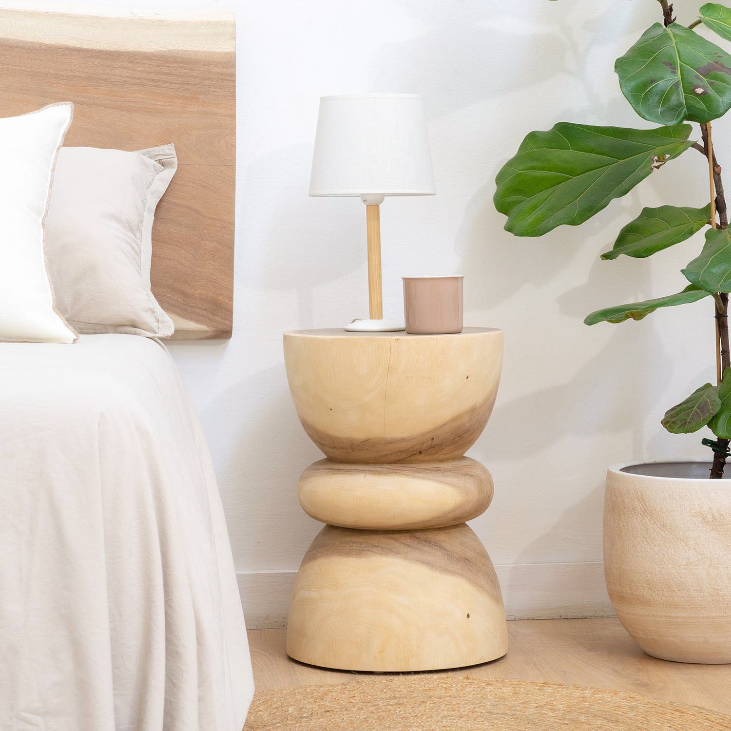 Totem Mesita de noche redonda de madera