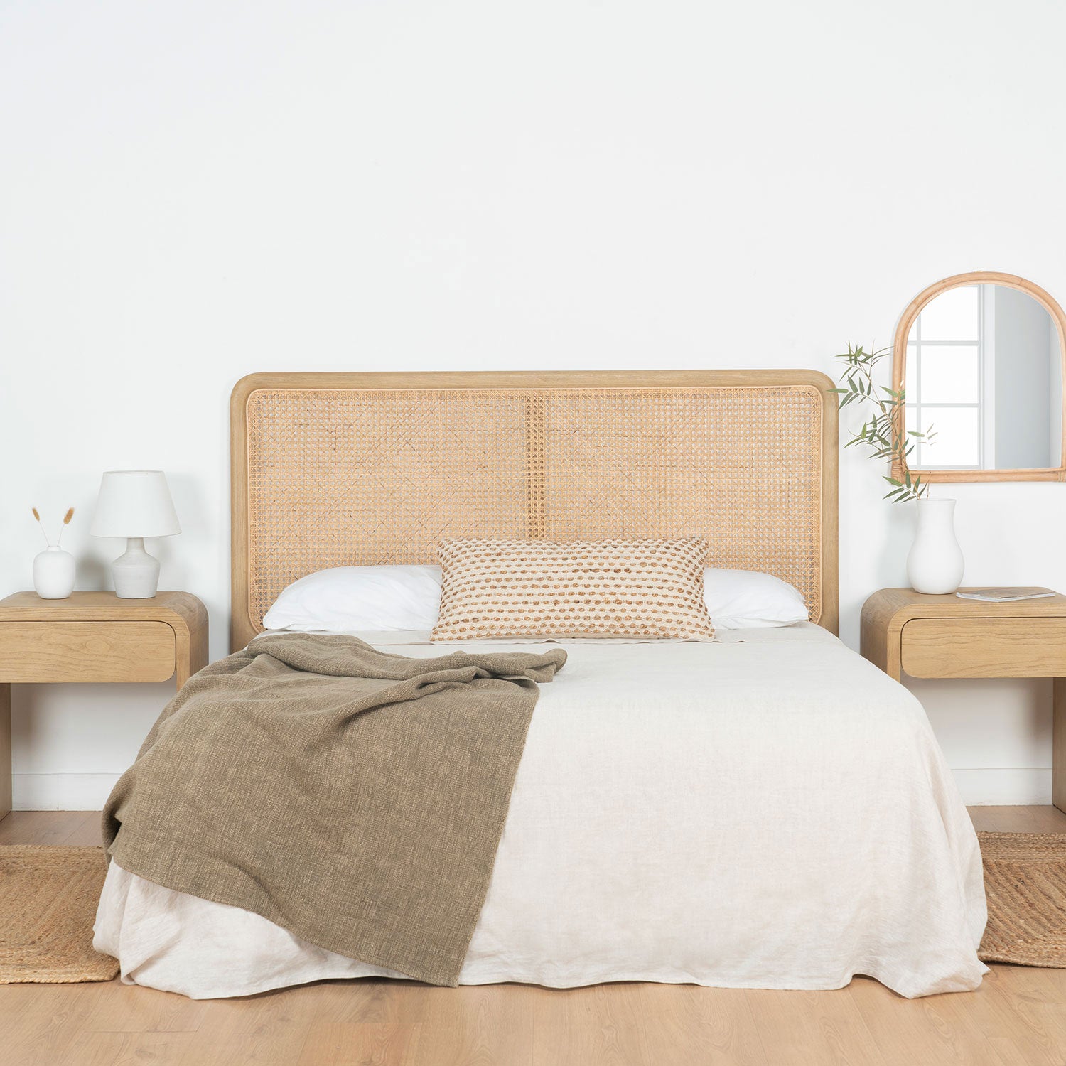 Cabecero cama 150 diseño étnico vintage madera y ratán color natural (3)