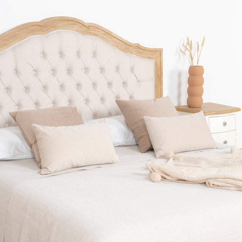 Emperatriz cabecero de cama tapizado blanco y madera