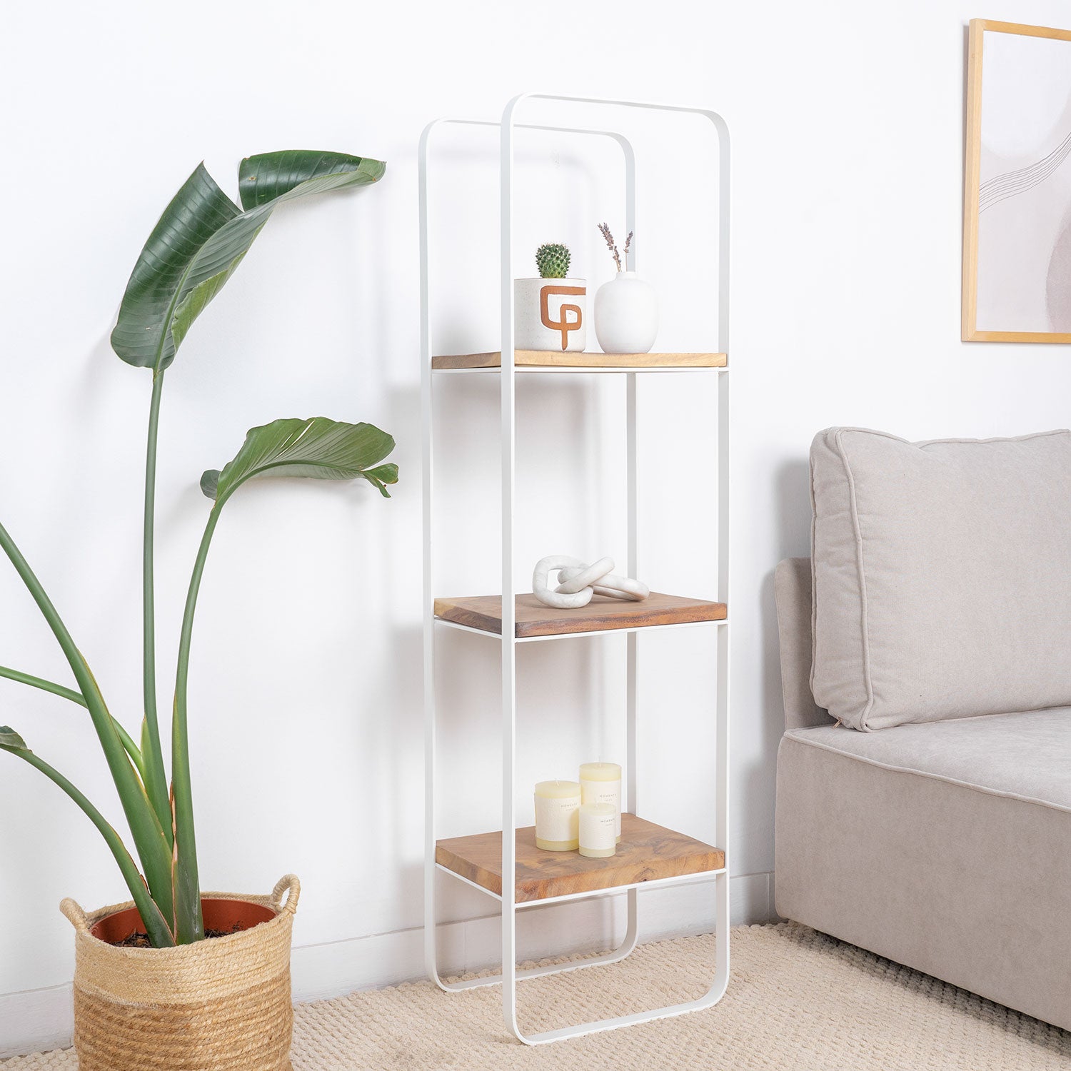 Nayi Estantería madera y hierro blanco