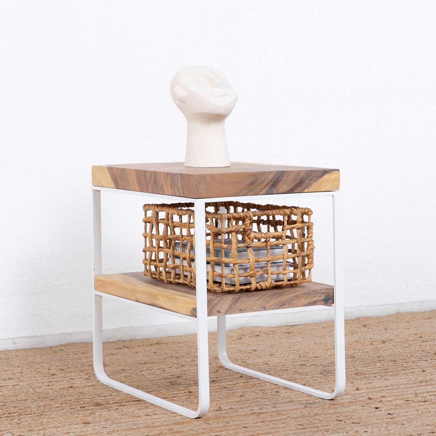 Nayi Mesa auxiiar madera y hierro blanco