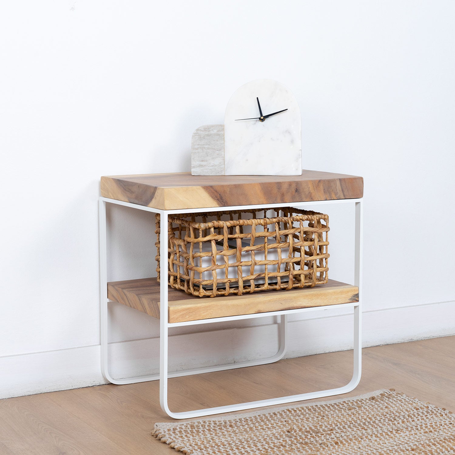 Nayi Mesita de noche de madera y hierro banco