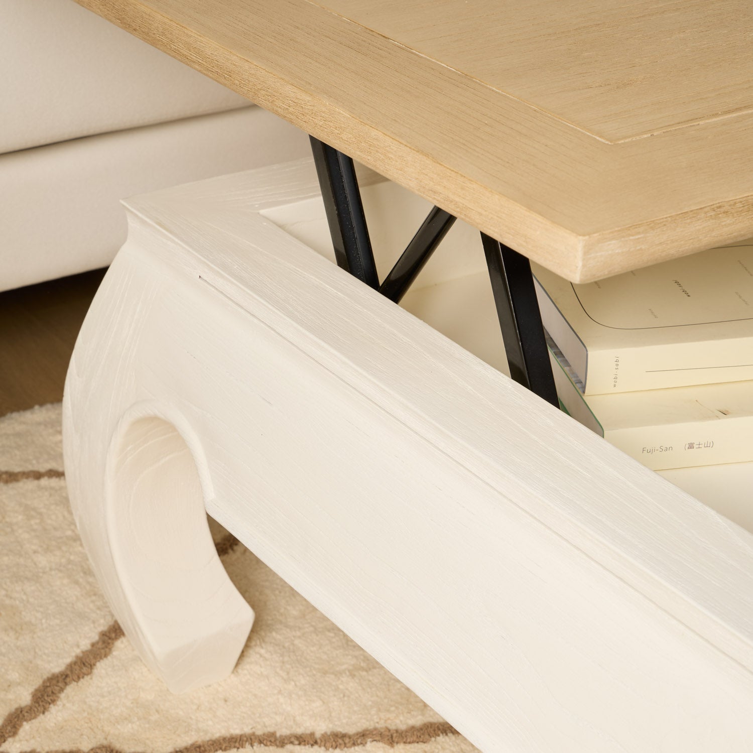 WHITE LIFTTABLE COFFEE TABLE CURVE