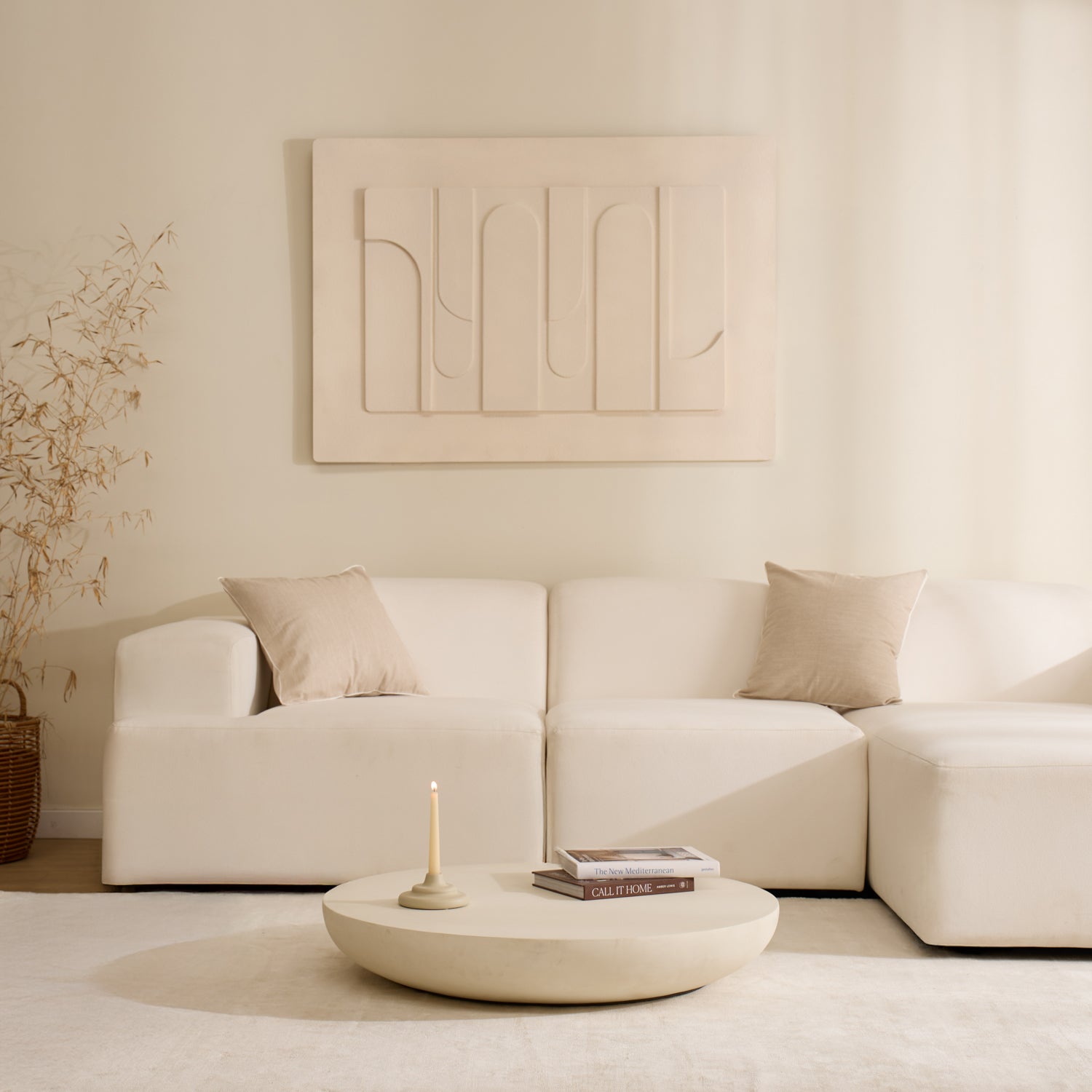 Niedriger Tao Couchtisch aus weißem Mikrozement - Wohnzimmer