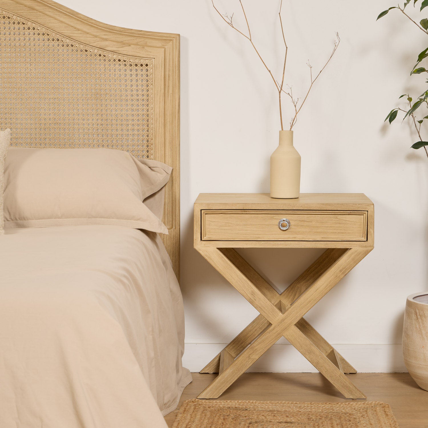 PACK RATTAN HEADBOARD MANI + 2 BEDSIDE TABLES MILL