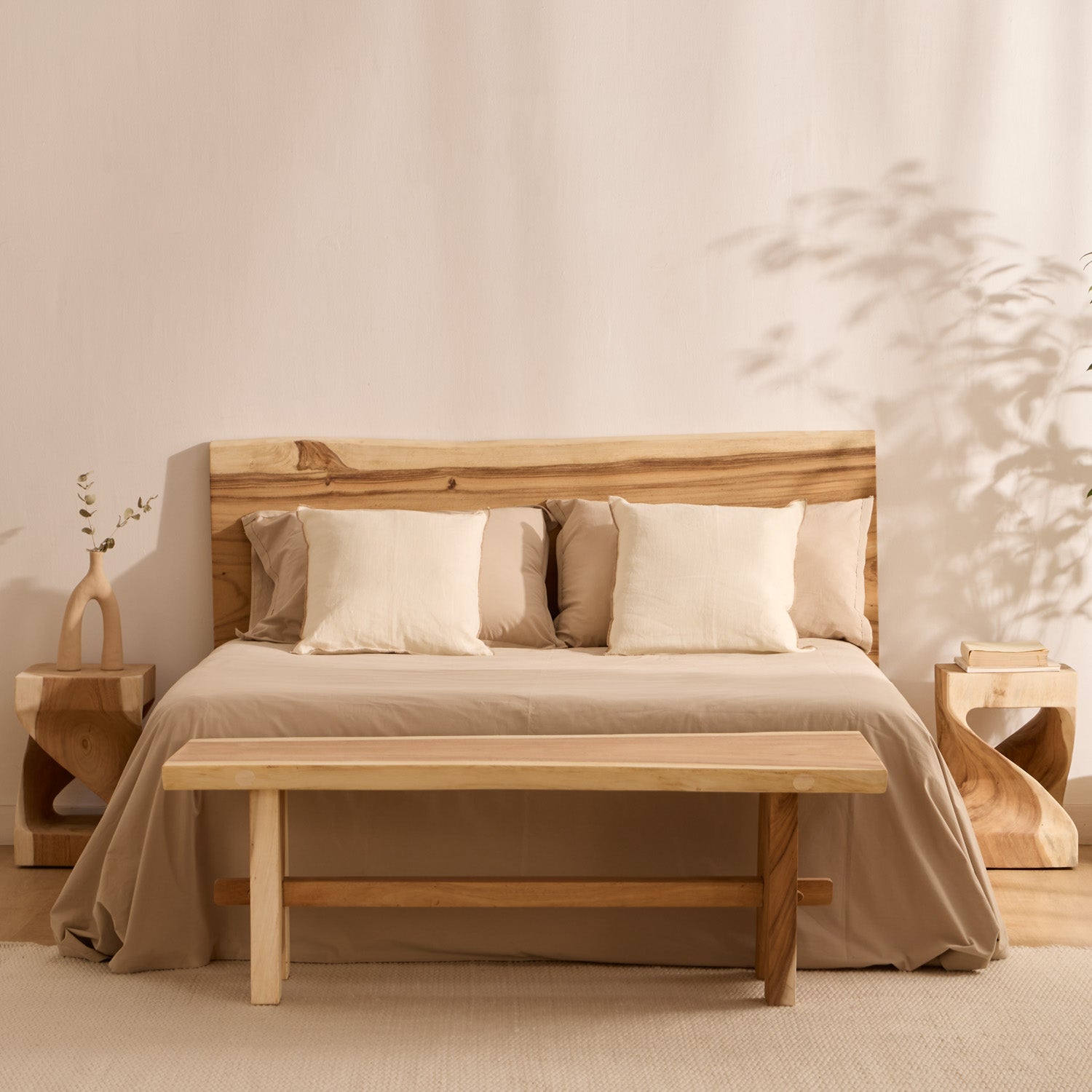 PACK HEADBOARD NATURA + 2 BEDSIDE TABLES SLIP + BENCH NATURA