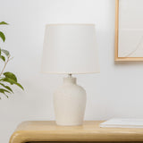 Sama Lámpara de mesa cerámica blanca y lino