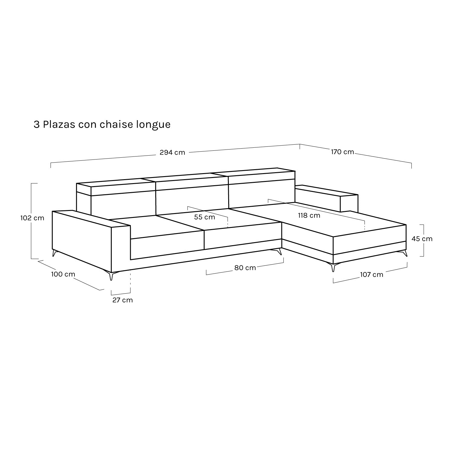 Sofá Negara M 3 plazas con chaiselongue