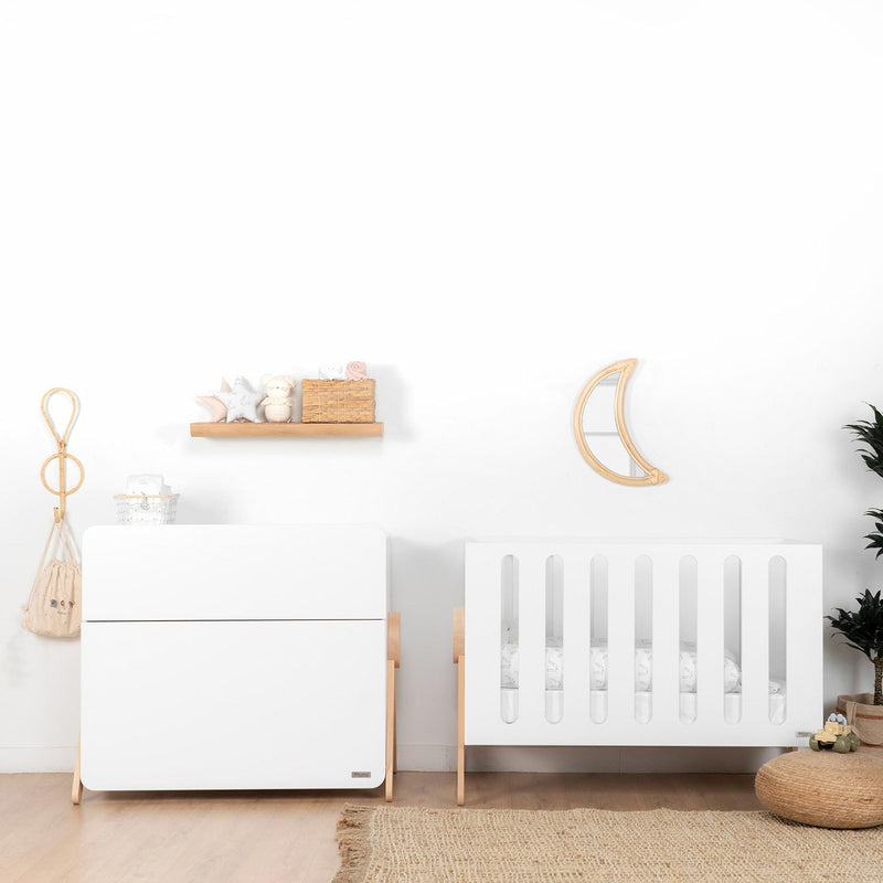 Bayi Cuna de bebé y cómoda blanca madera Haya