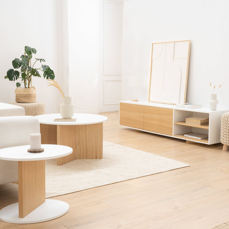 Curve Mesa de centro elevable madera y blanca - Muebles salón - Wabi Home