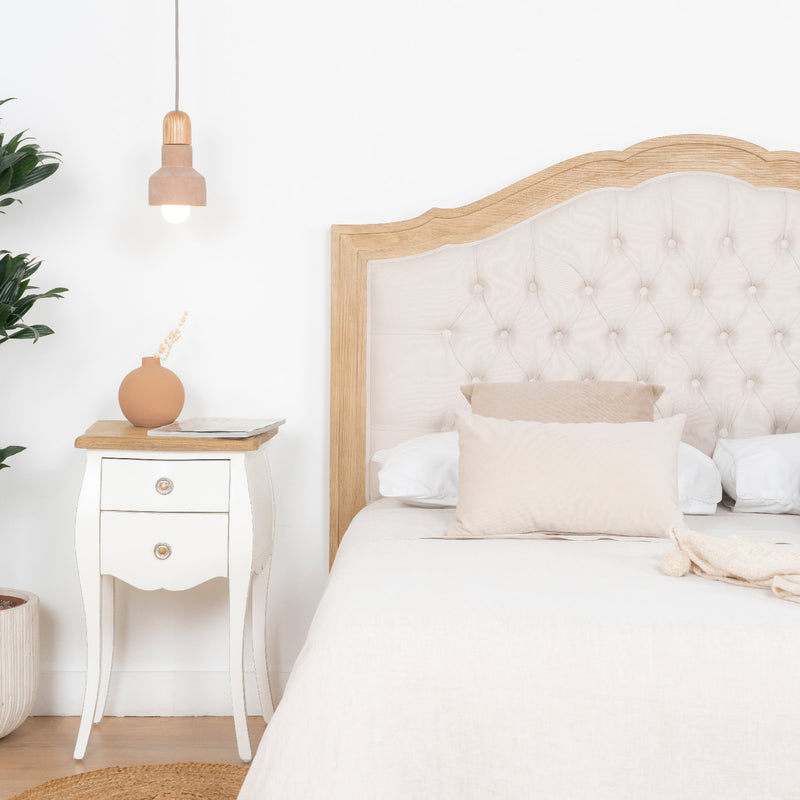 Emperatriz cabecero de cama tapizado blanco y madera