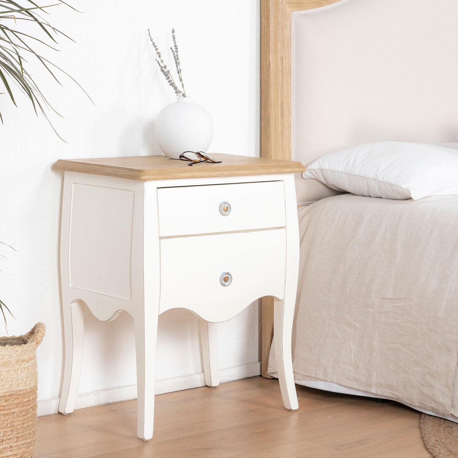 PACK HEADBOARD + 2 WHITE BEDSIDE TABLES MANI